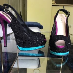 Multi colored rhinestone pumps